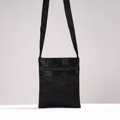 Black - Kutch Neran Hand Embroidery Mashru Silk Sling Bag