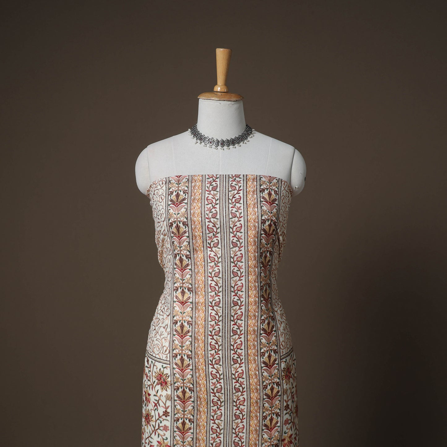 Multicolor - Woolen Heavy Chain Stitch Embroidered Unstitched Dress Material: Kurta, Bottom & Dupatta 19