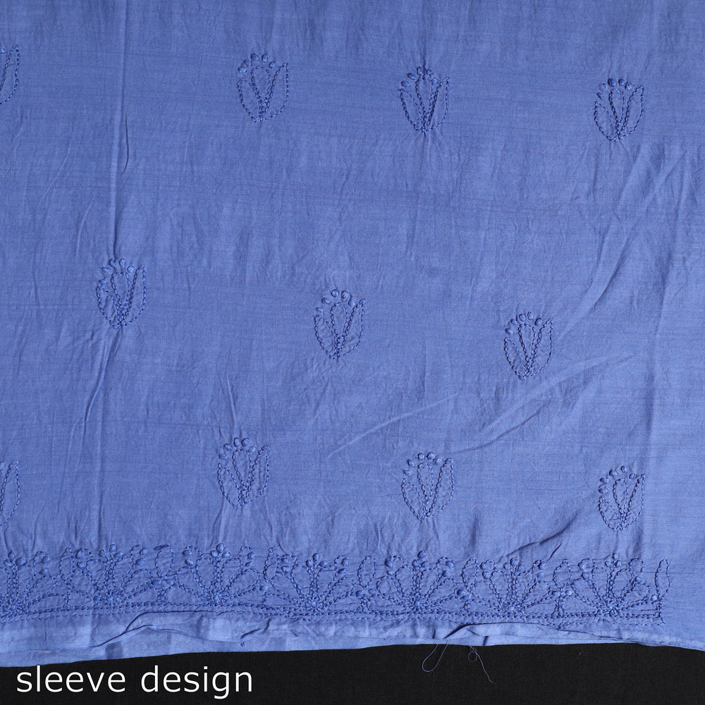 Blue - Hand Embroidery Mul Cotton Chikankari Kurta Material (3.1m) 39