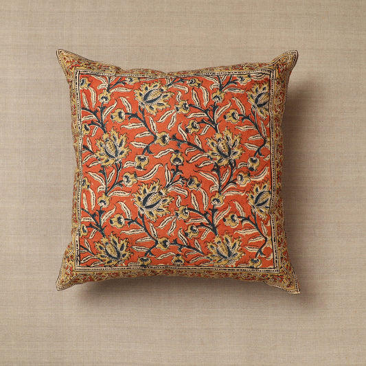 Orange - Original Pedana Kalamkari Block Printed Cotton Cushion Cover (16 x 16 in) 29
