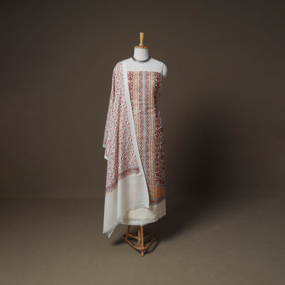 Beige - Woolen Heavy Chain Stitch Embroidered Unstitched Dress Material: Kurta, Bottom & Dupatta 20