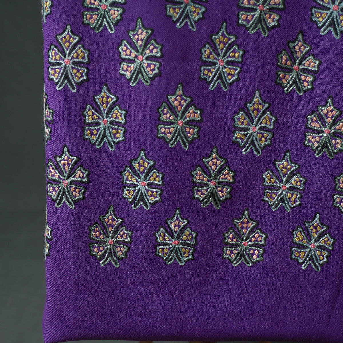 Kashmiri Aari Hand Embroidered Pure Merino Wool Unstitched Dress Material: Kurta, Bottom with Dupatta 18