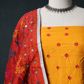 Bandhani Cotton 2pc Unstitched Dress Material Kurta Set with Earrings 04