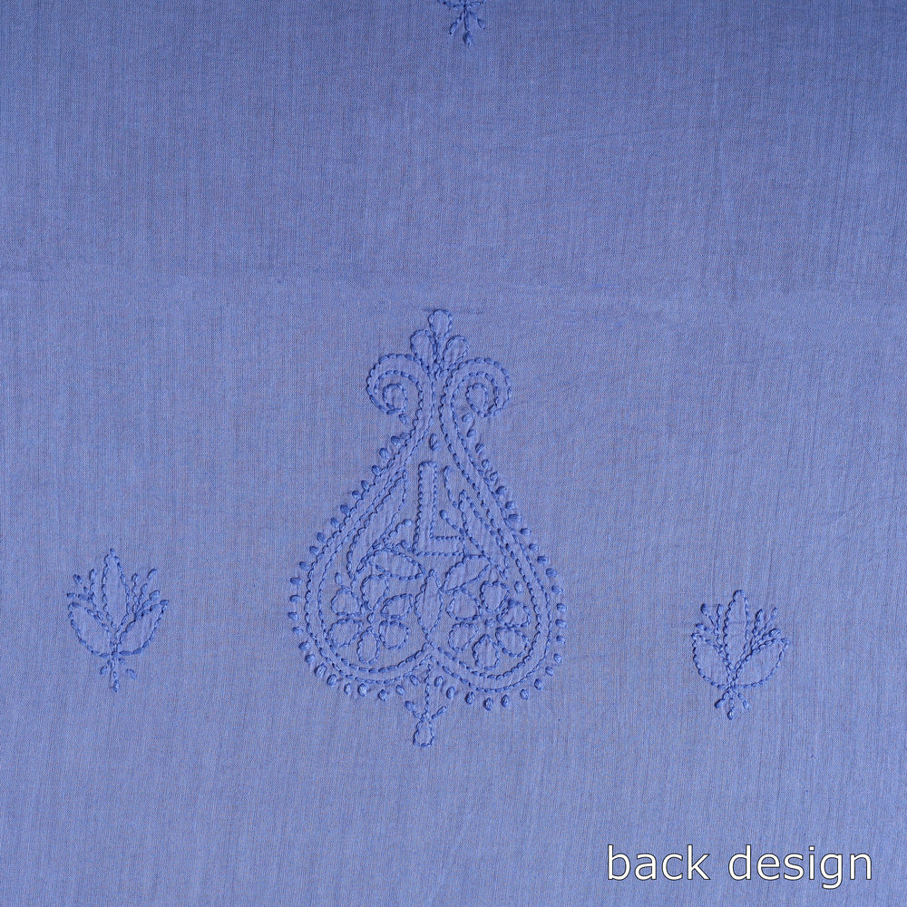 Blue - Hand Embroidery Mul Cotton Chikankari Kurta Material (3.1m) 40