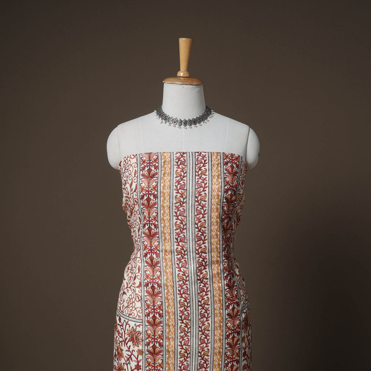 Beige - Woolen Heavy Chain Stitch Embroidered Unstitched Dress Material: Kurta, Bottom & Dupatta 20