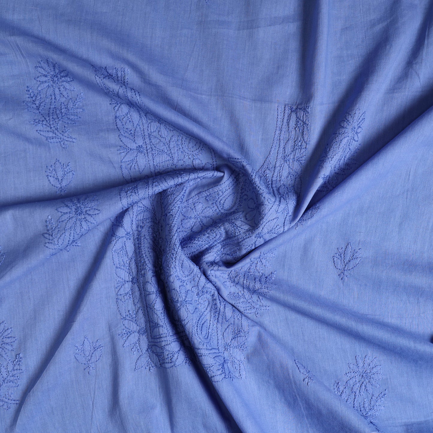 Blue - Hand Embroidery Mul Cotton Chikankari Kurta Material (3.1m) 40