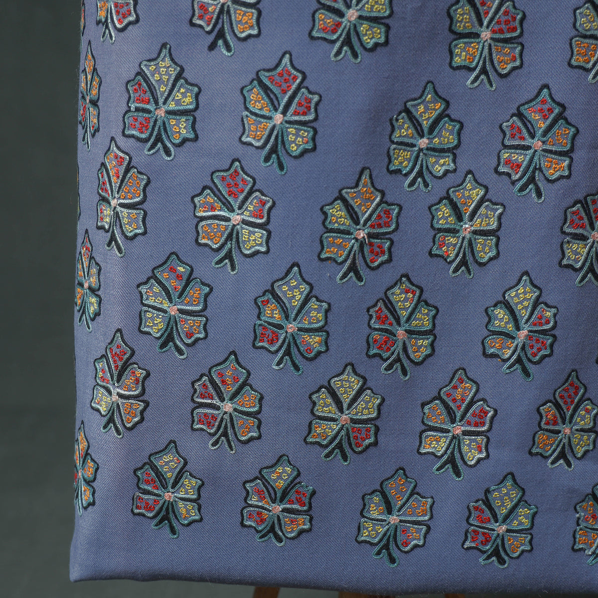Kashmiri Aari Hand Embroidered Pure Merino Wool Unstitched Dress Material: Kurta, Bottom with Dupatta 19