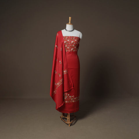 Embroidered Woolen Unstitched Dress Material: Kurta, Bottom & Dupatta 21