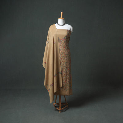 Kashmiri Aari Hand Embroidered Pure Merino Wool Unstitched Dress Material: Kurta, Bottom with Dupatta 20