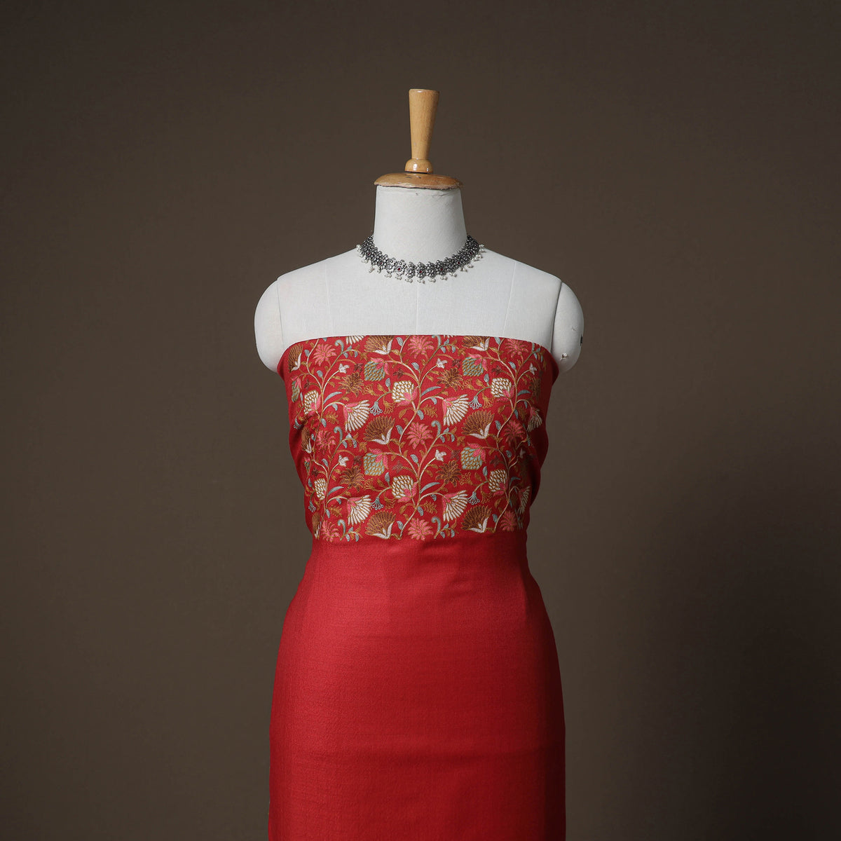 Embroidered Woolen Unstitched Dress Material: Kurta, Bottom & Dupatta 21