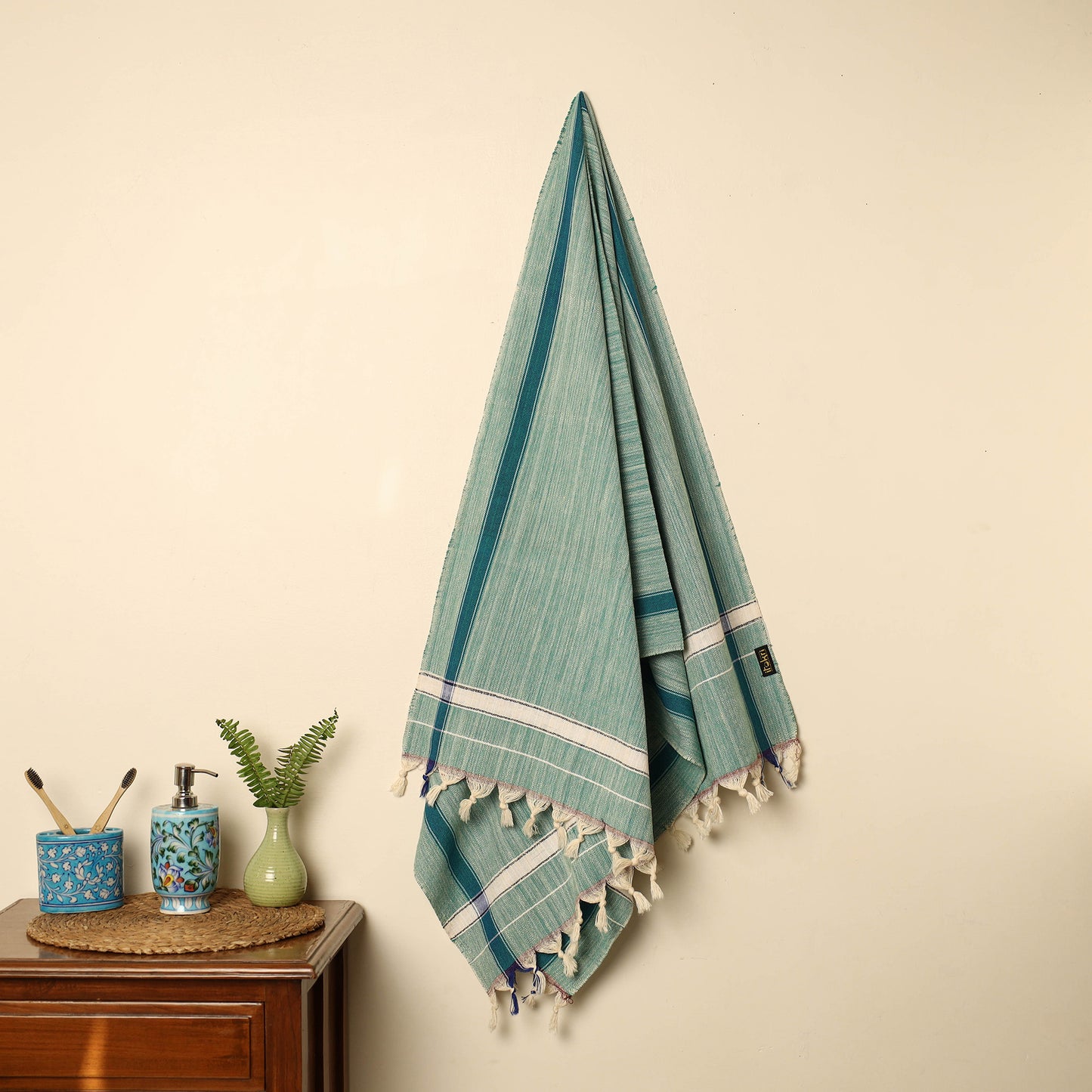 Green - Handloom Fine Cotton Plain Bath Towel 95