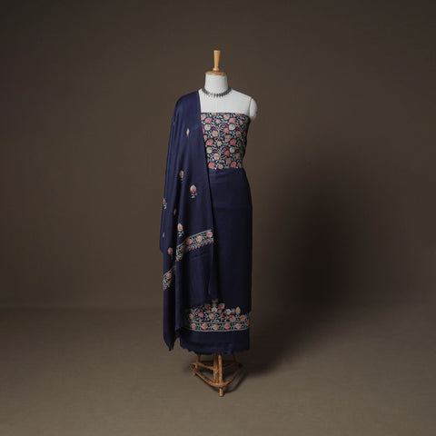 Embroidered Woolen Unstitched Dress Material: Kurta, Bottom & Dupatta 22