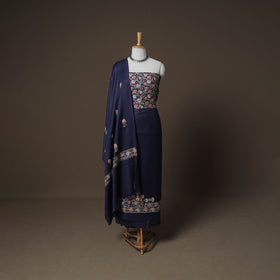 Embroidered Woolen Unstitched Dress Material: Kurta, Bottom & Dupatta 22