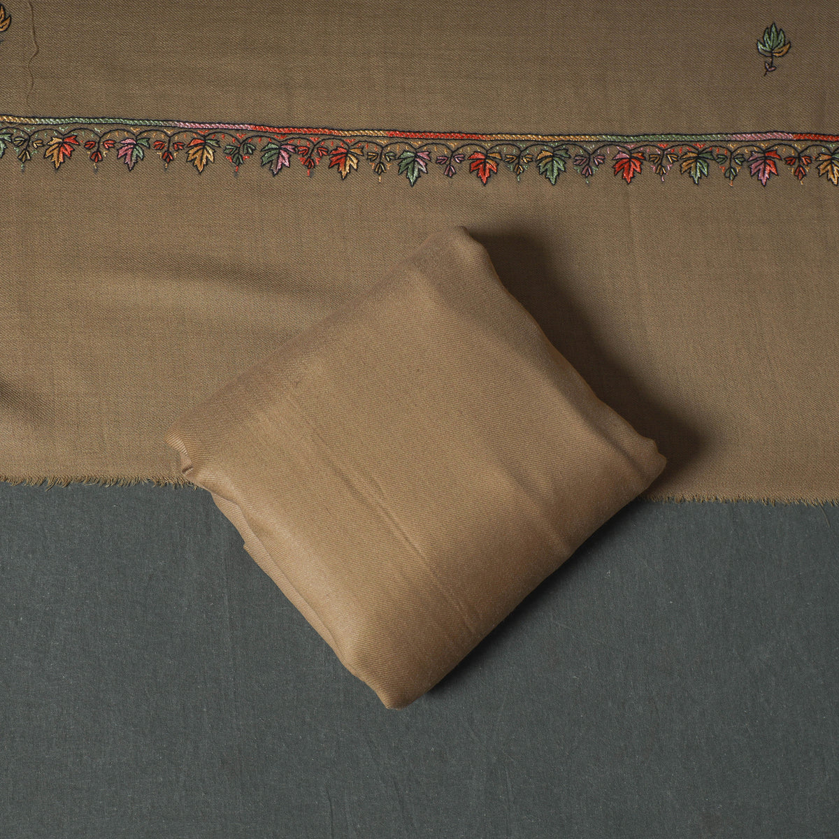 Kashmiri Aari Hand Embroidered Pure Merino Wool Unstitched Dress Material: Kurta, Bottom with Dupatta 20