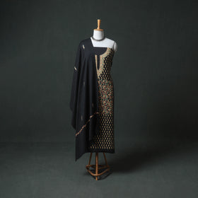 Kashmiri Aari Hand Embroidered Pure Merino Wool Unstitched Dress Material: Kurta, Bottom with Dupatta 21