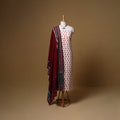 Floral Sanganeri Block Print Cotton Unstitched Dress Material: Kurta, Bottom & Dupatta with Jewellery 02