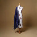 Floral Sanganeri Block Print Cotton Unstitched Dress Material: Kurta, Bottom & Dupatta with Jewellery 03
