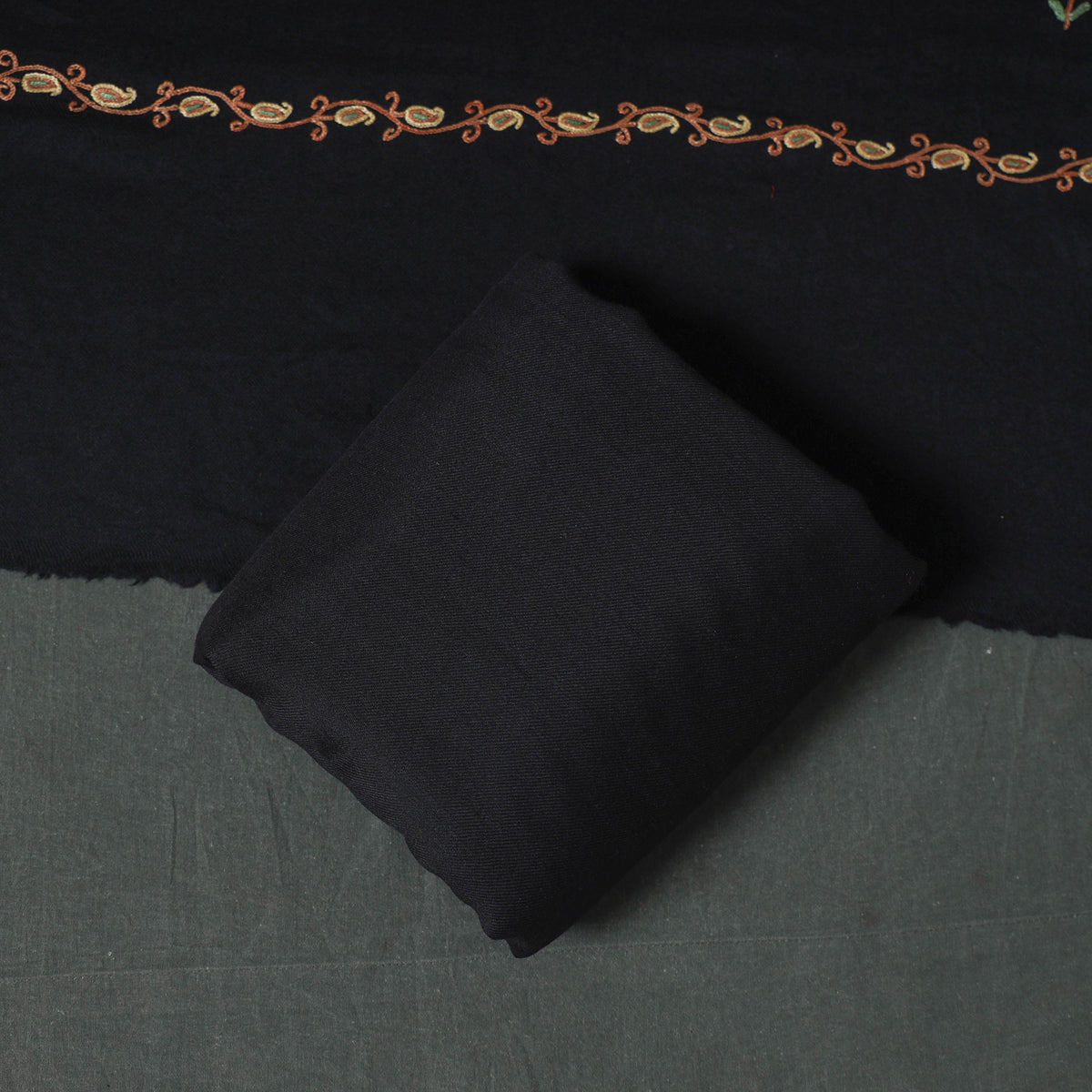 Kashmiri Aari Hand Embroidered Pure Merino Wool Unstitched Dress Material: Kurta, Bottom with Dupatta 21