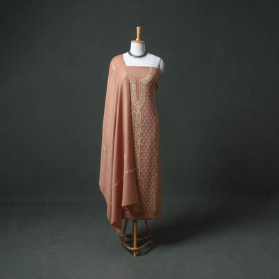 Kashmiri Aari Hand Embroidered Pure Merino Wool Unstitched Dress Material: Kurta, Bottom with Dupatta 22