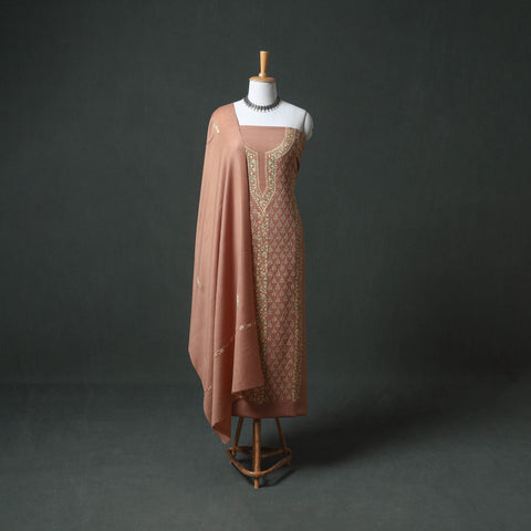 Kashmiri Aari Hand Embroidered Pure Merino Wool Unstitched Dress Material: Kurta, Bottom with Dupatta 22