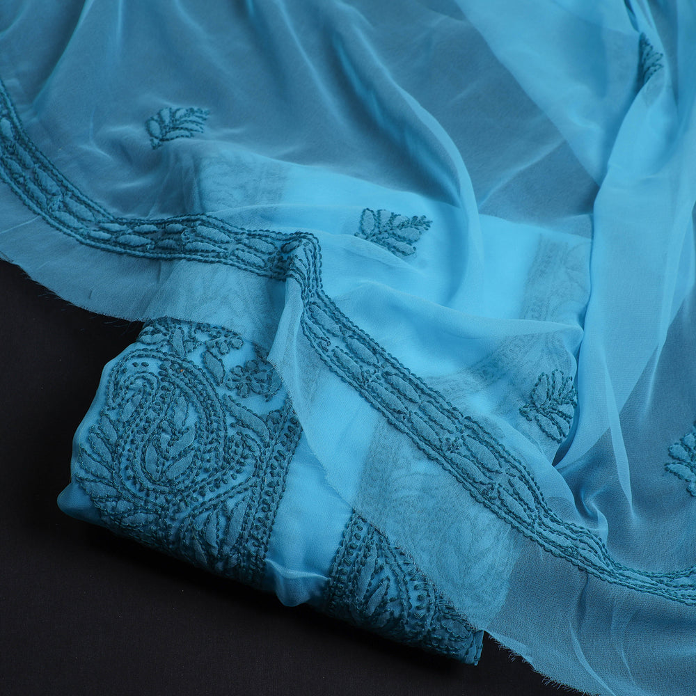 Blue - 3pc Lucknow Chikankari Embroidery Georgette Suit Set 06