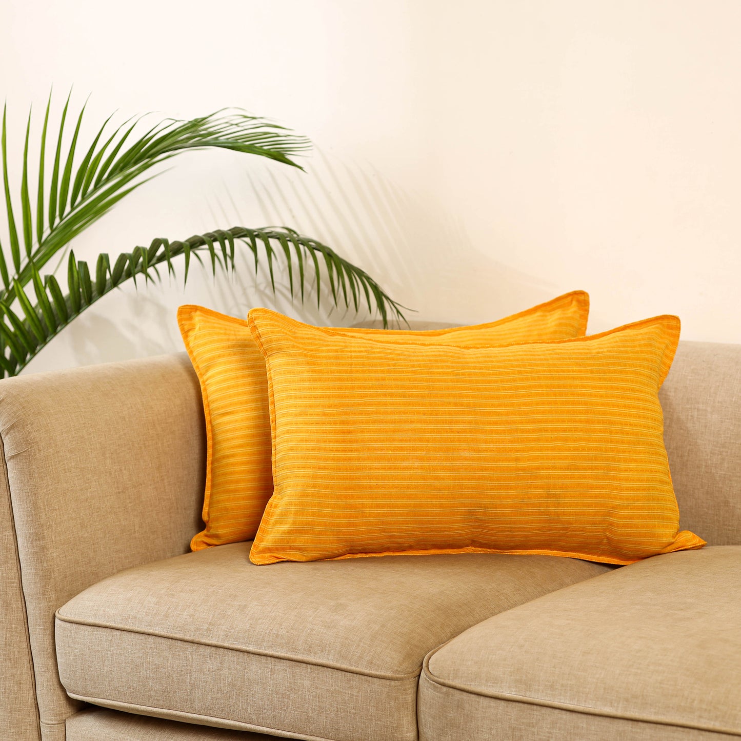 Yellow Jacquard Cotton Pillow Covers