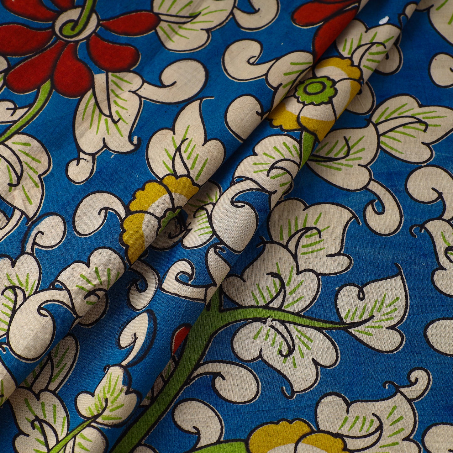 Blue - Kalamkari Printed Cotton Fabric 01
