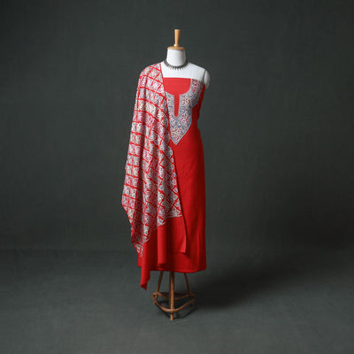Kashmiri Aari Hand Embroidered Pure Merino Wool Unstitched Dress Material: Kurta, Bottom with Dupatta 23