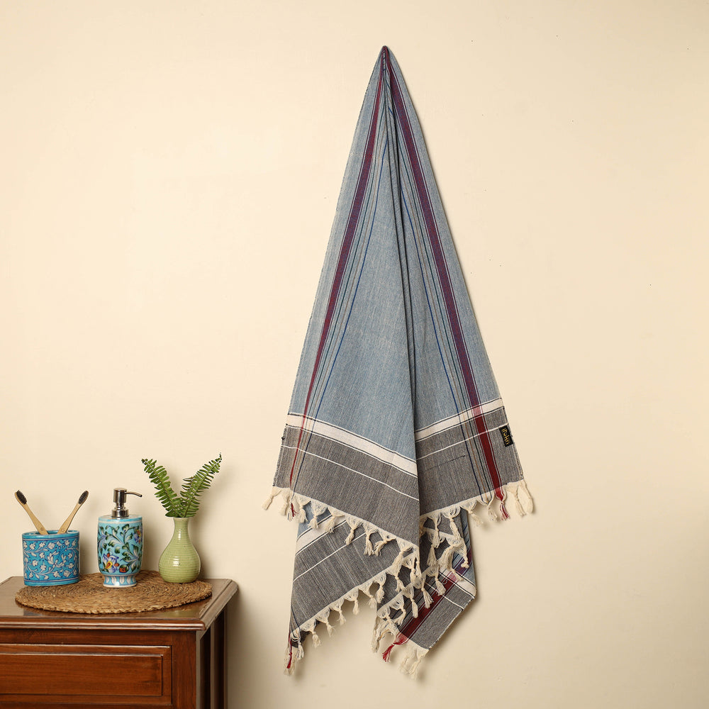 Blue - Handloom Fine Cotton Plain Bath Towel 105