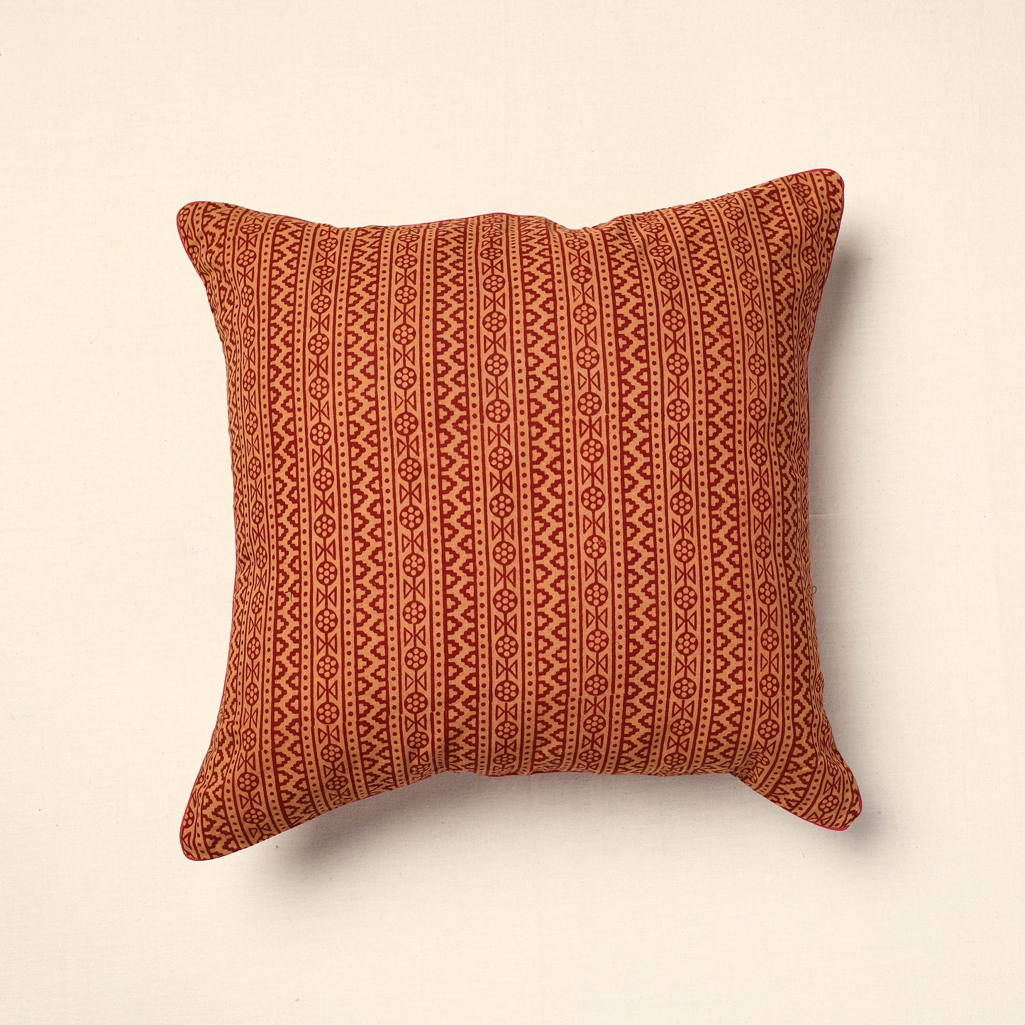 Brown - Bagh Block Printed Cotton Cushion Cover (16 x 16 in) 14