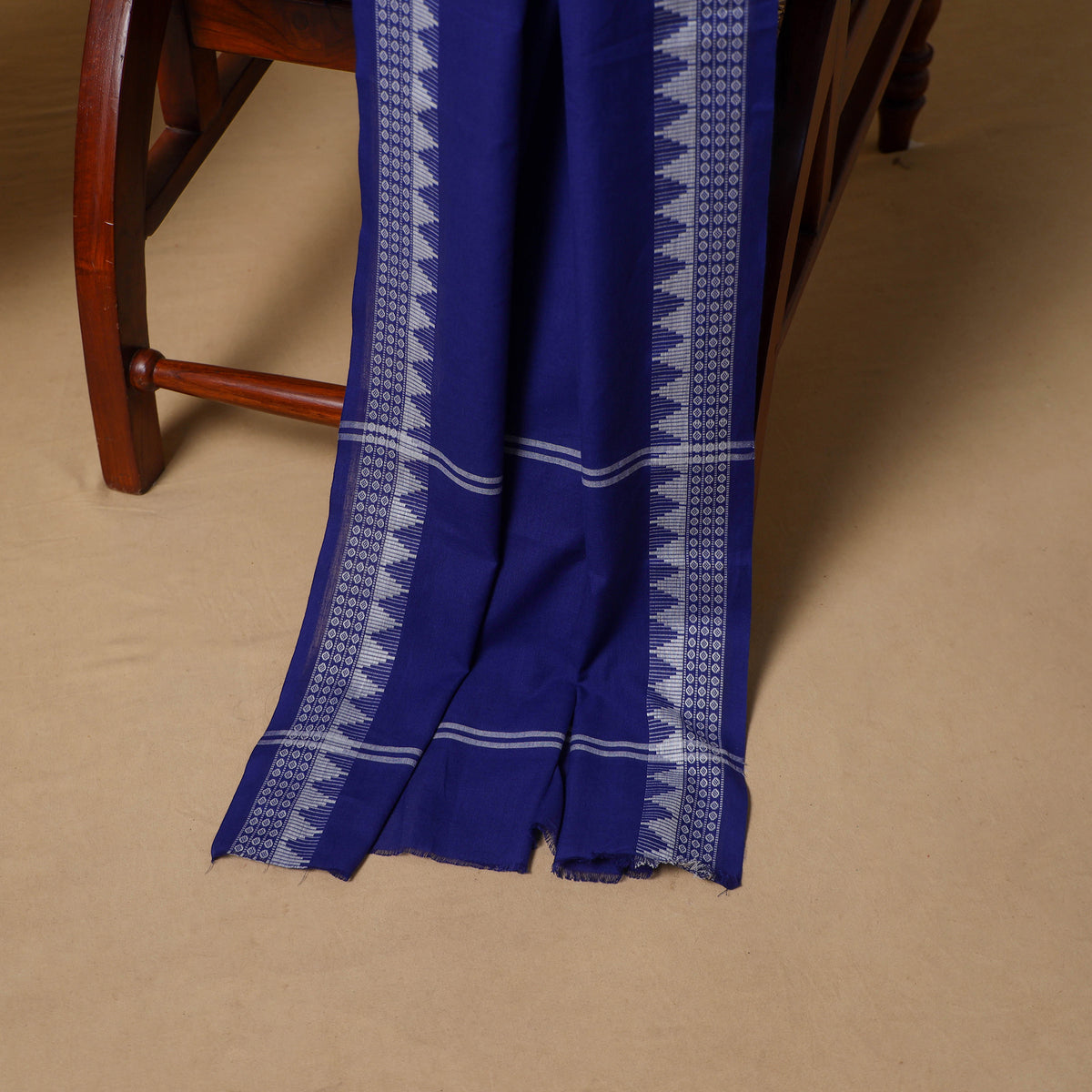 Blue - Floral Sanganeri Block Print Cotton Unstitched Dress Material: Kurta, Bottom & Dupatta with Jewellery 05
