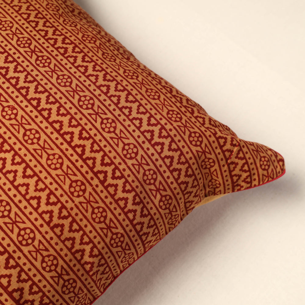 Brown - Bagh Block Printed Cotton Cushion Cover (16 x 16 in) 14