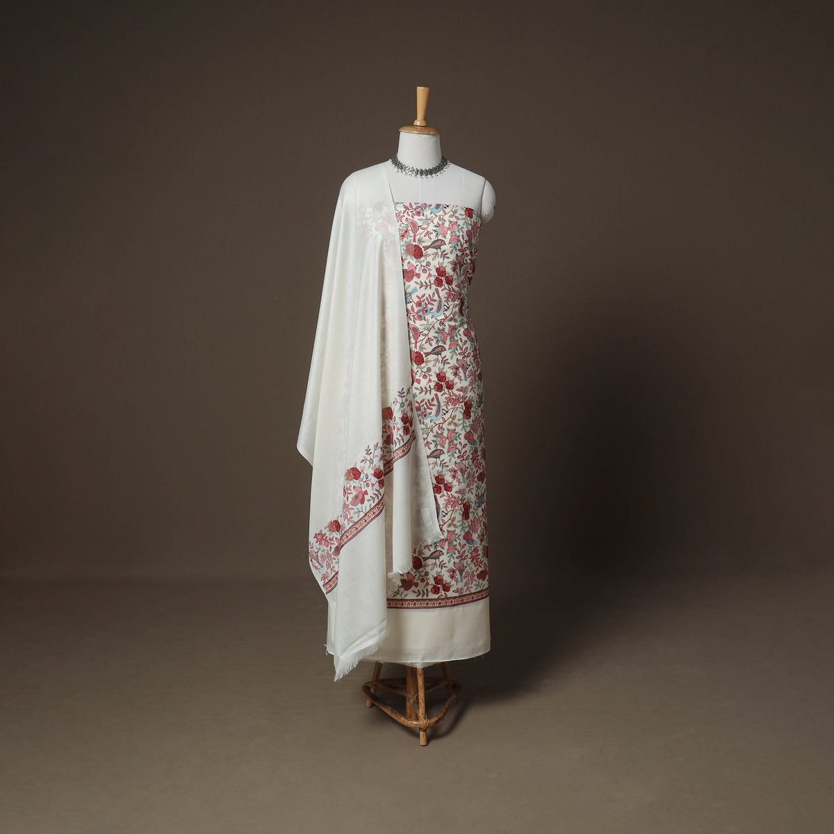 Woolen Heavy Embroidered Unstitched Dress Material: Kurta, Bottom & Dupatta 25