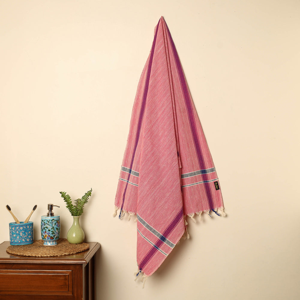 Pink - Handloom Fine Cotton Plain Bath Towel 107