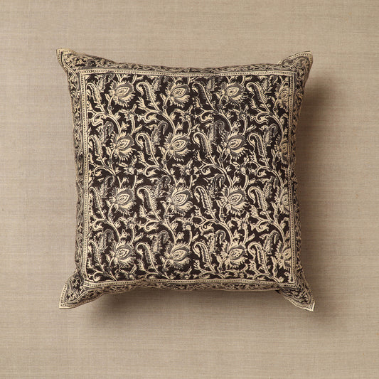 Black - Original Pedana Kalamkari Block Printed Cotton Cushion Cover (16 x 16 in) 34