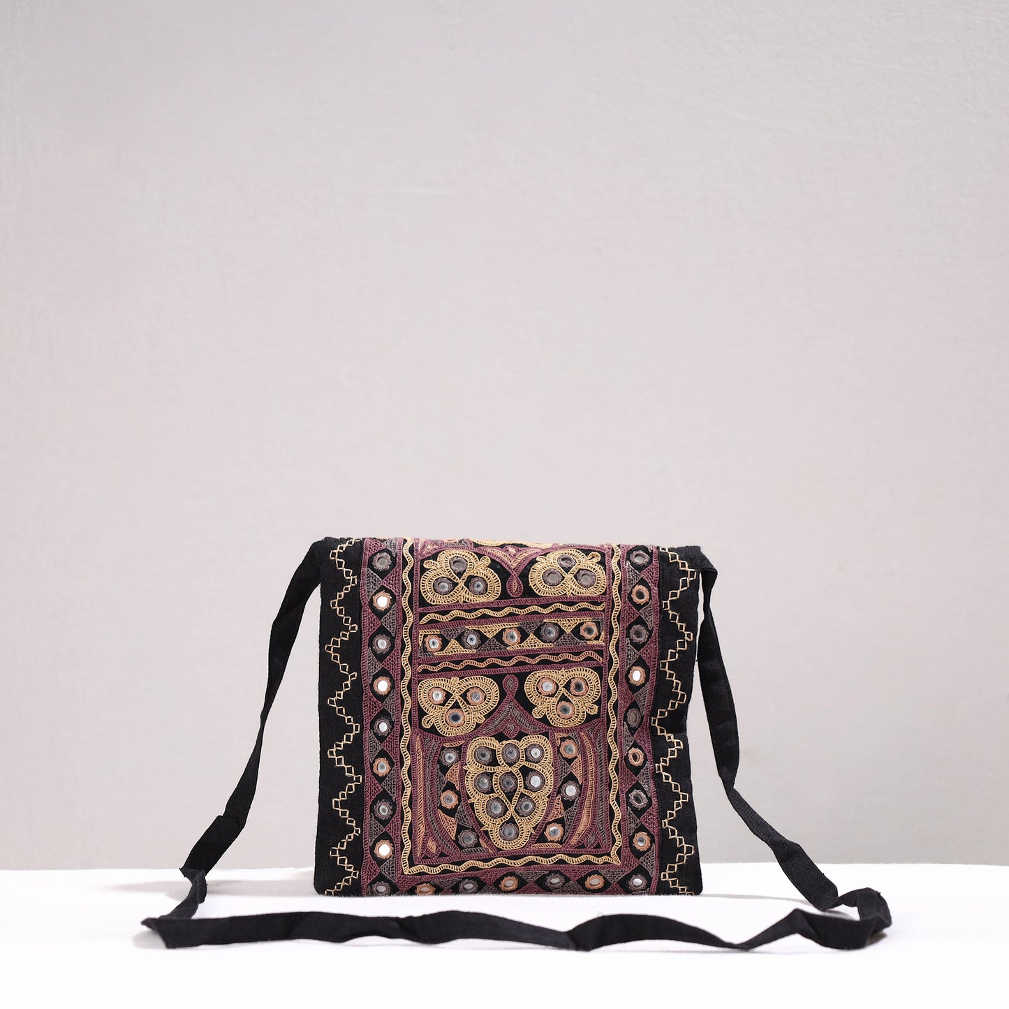 Black - Kutch Ahir Hand Embroidery Cotton Sling Bag