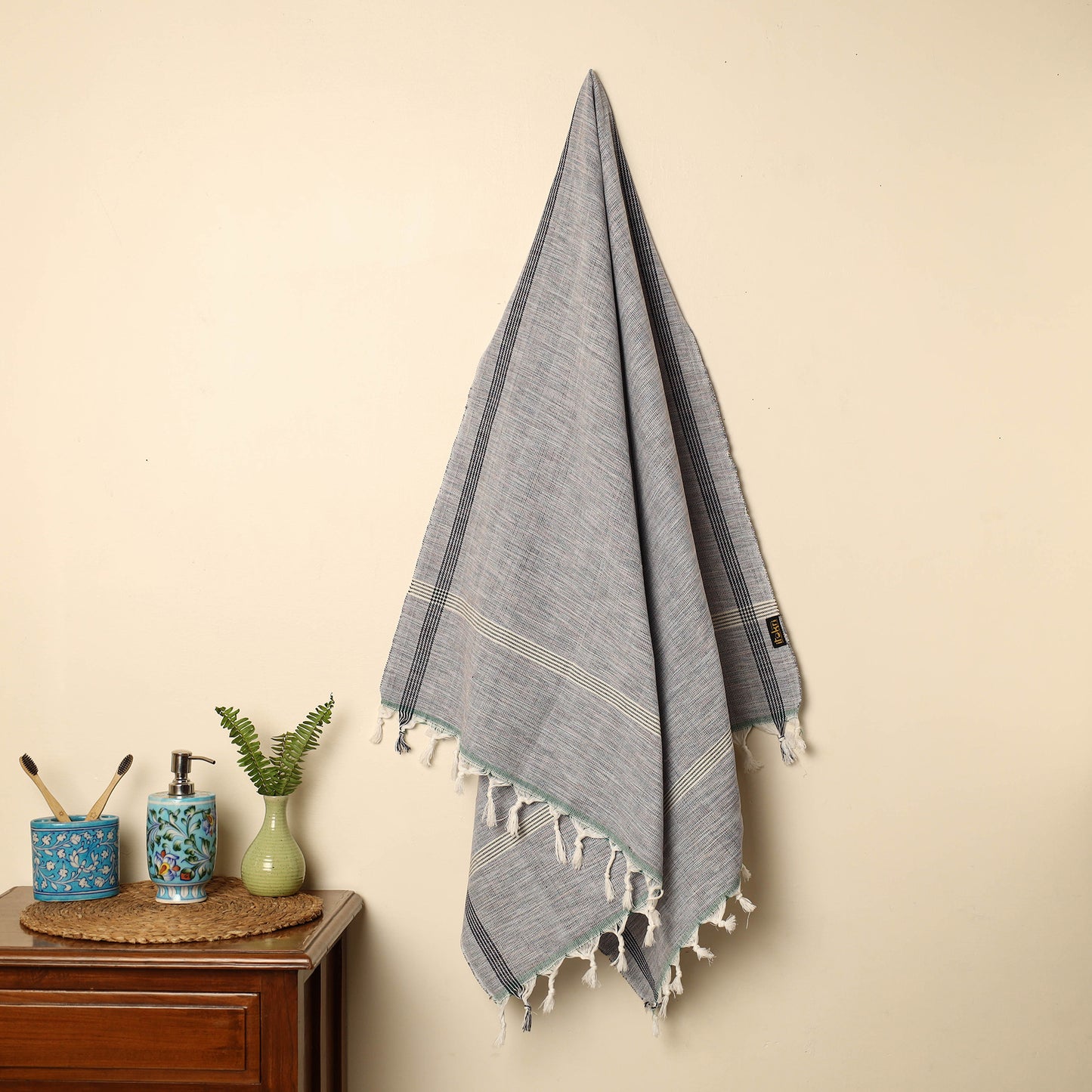 Grey - Handloom Fine Cotton Plain Bath Towel 108