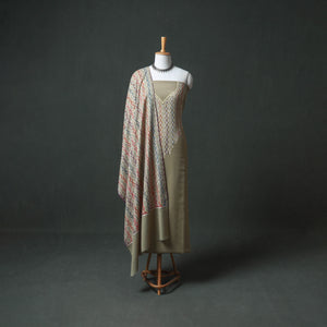 Kashmiri Aari Hand Embroidered Pure Merino Wool Unstitched Dress Material: Kurta, Bottom with Dupatta 24