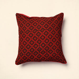 Red - Bagh Block Printed Cotton Cushion Cover (16 x 16 in) 16