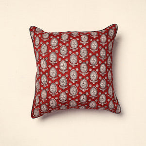 Red - Bagh Block Printed Cotton Cushion Cover (16 x 16 in) 17