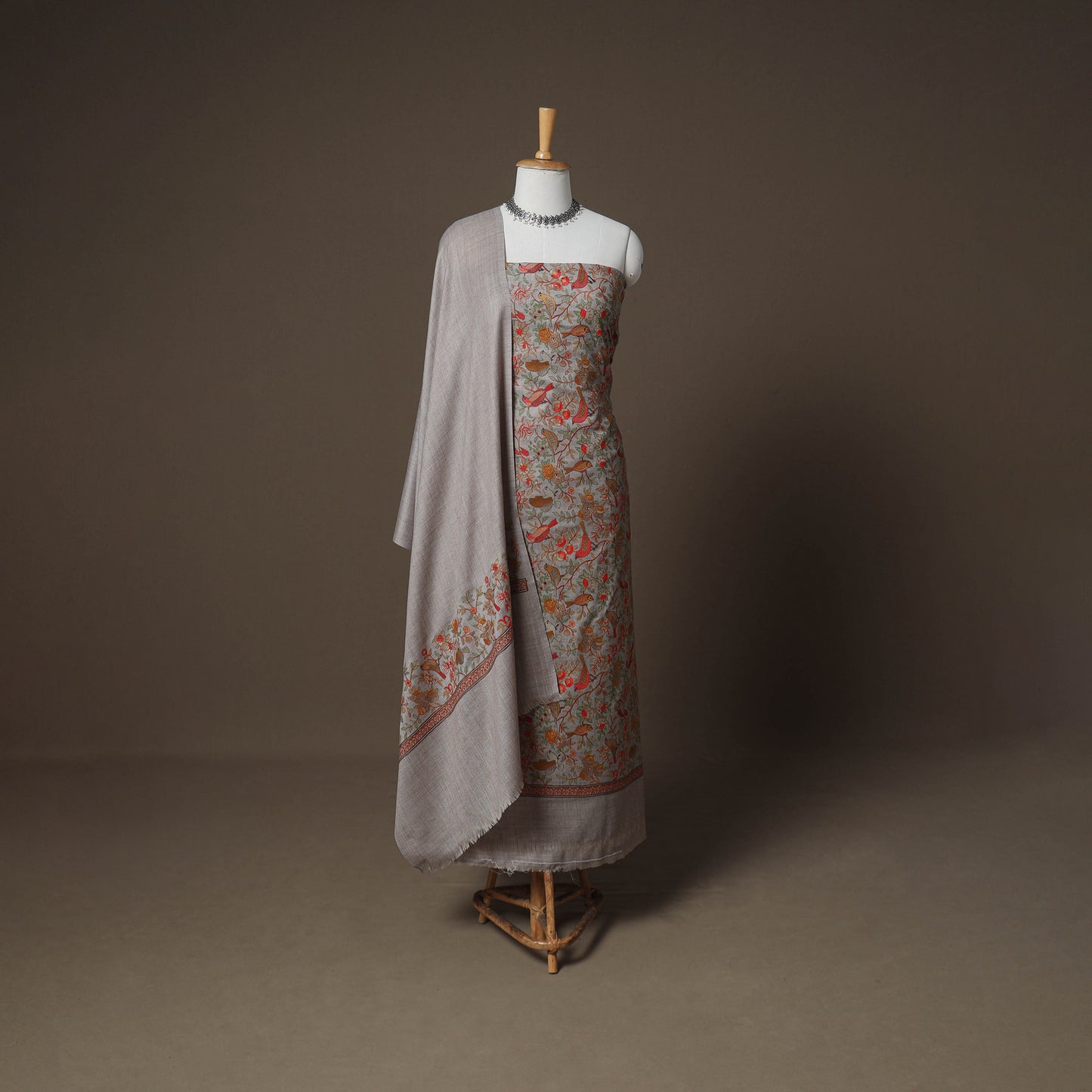 Woolen Heavy Embroidered Unstitched Dress Material: Kurta, Bottom & Dupatta 26