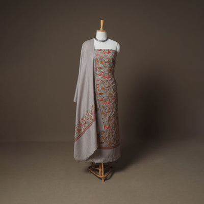 Woolen Heavy Embroidered Unstitched Dress Material: Kurta, Bottom & Dupatta 26