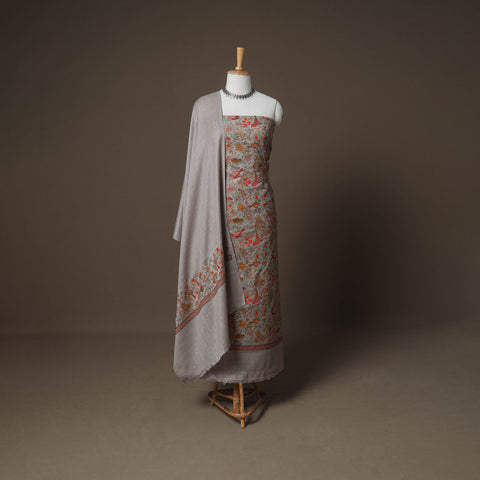 Woolen Heavy Embroidered Unstitched Dress Material: Kurta, Bottom & Dupatta 26