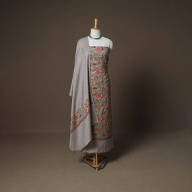 Woolen Heavy Embroidered Unstitched Dress Material: Kurta, Bottom & Dupatta 26