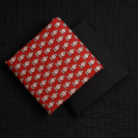 3pc Cotton Red Kalamkari Print Kurta with Plain Dupatta