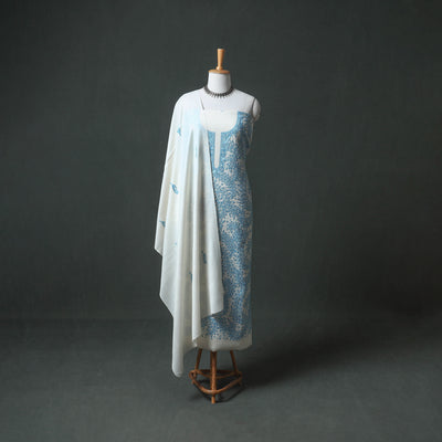 Kashmiri Aari Hand Embroidered Pure Merino Wool Unstitched Dress Material: Kurta, Bottom with Dupatta 25