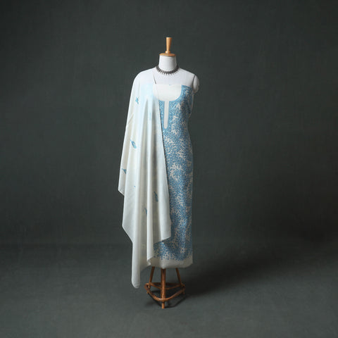 Kashmiri Aari Hand Embroidered Pure Merino Wool Unstitched Dress Material: Kurta, Bottom with Dupatta 25