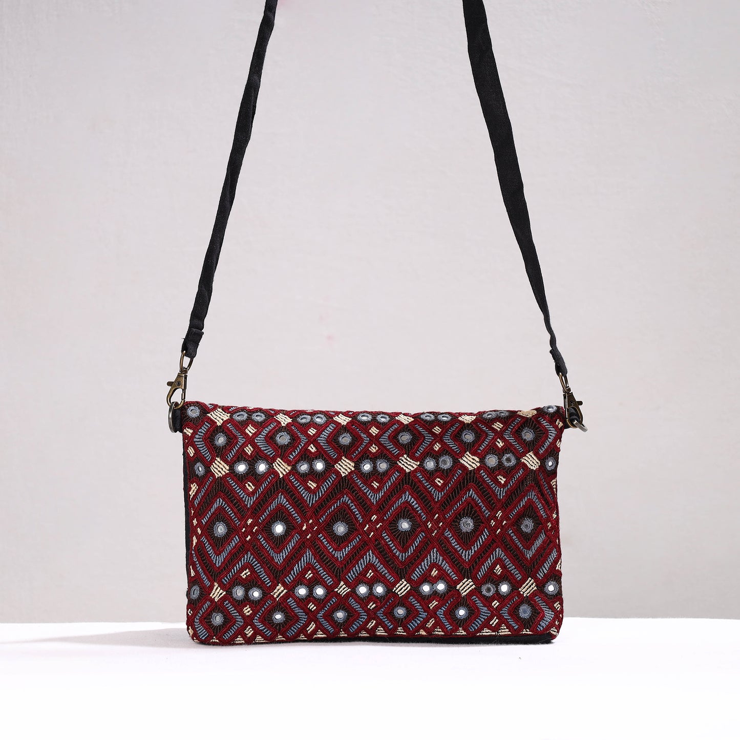 Multicolor - Kutch Jat Hand Embroidery Linen Folded Sling Bag