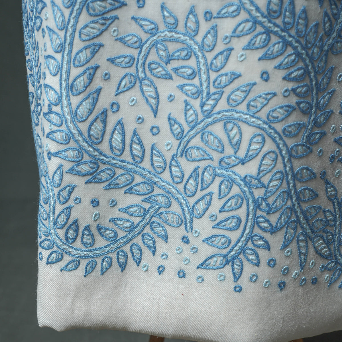 Kashmiri Aari Hand Embroidered Pure Merino Wool Unstitched Dress Material: Kurta, Bottom with Dupatta 25