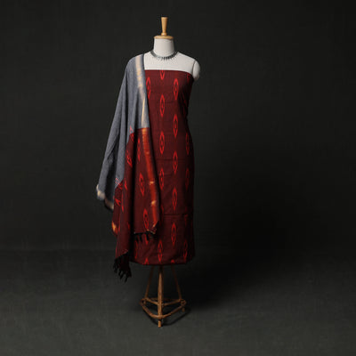 Pochampally Ikat Weave 3pc Cotton Unstitched Dress Material Suit Set 02